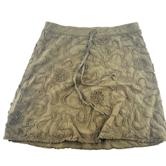 Max Studio A-Line Cotton Skirt size Medium Army Green Stretch Pull On - Picture 1 of 5